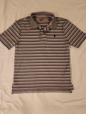 Ralph Lauren Polo Performance Kids Gray Stripe Polo Shirt - Size Medium 10-12